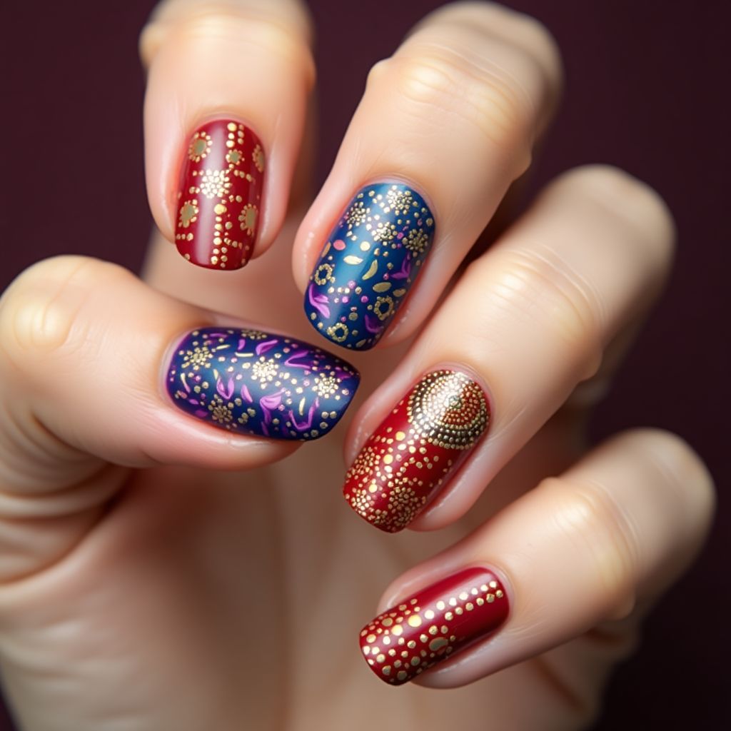 Diwali Dotting Nail Design