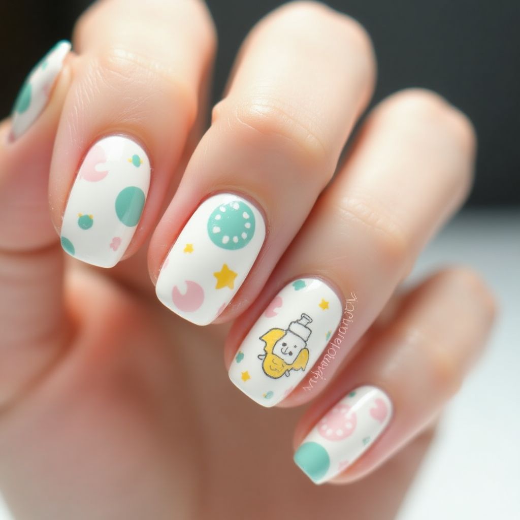 Baby Shower Dotting Nail Design