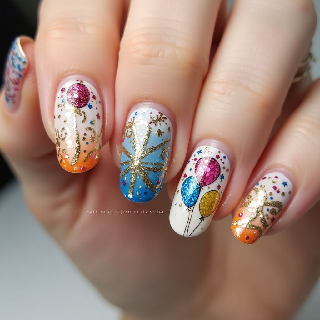 Celebration Freehand Art Nail Design