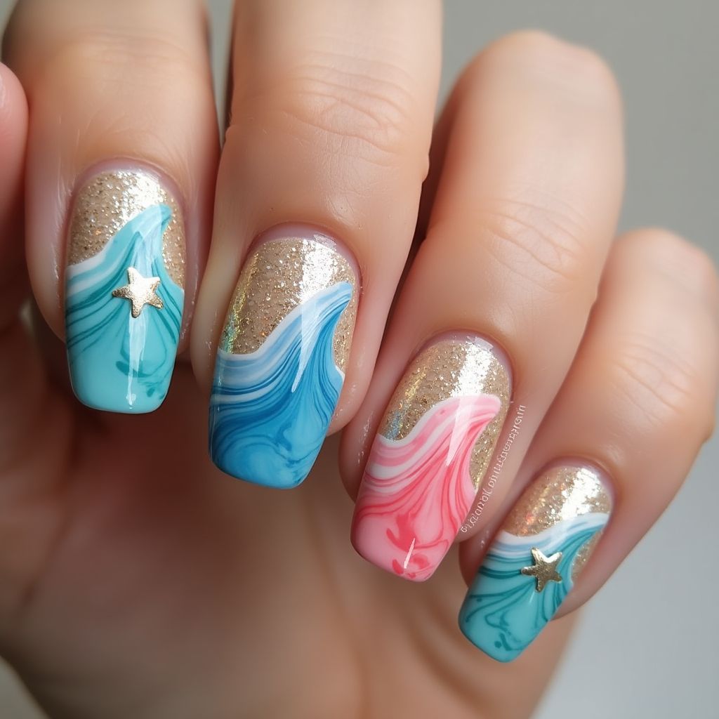 Cruise Water marbling Nail Design