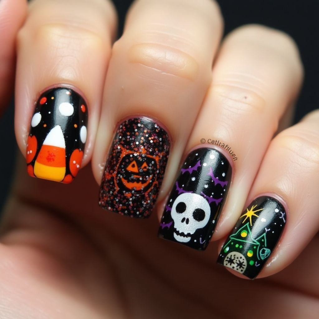 Halloween Dotting Nail Design
