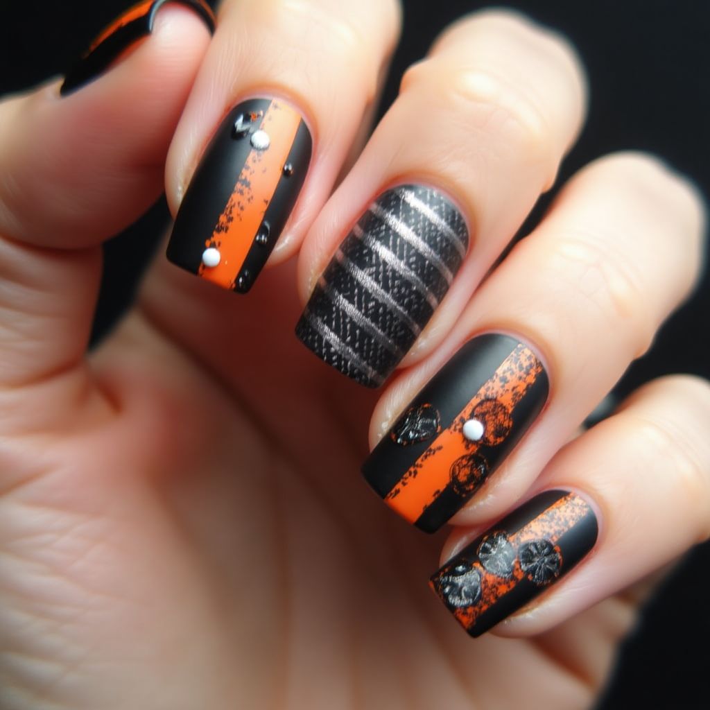 Halloween Stripes And Lines Nail Design