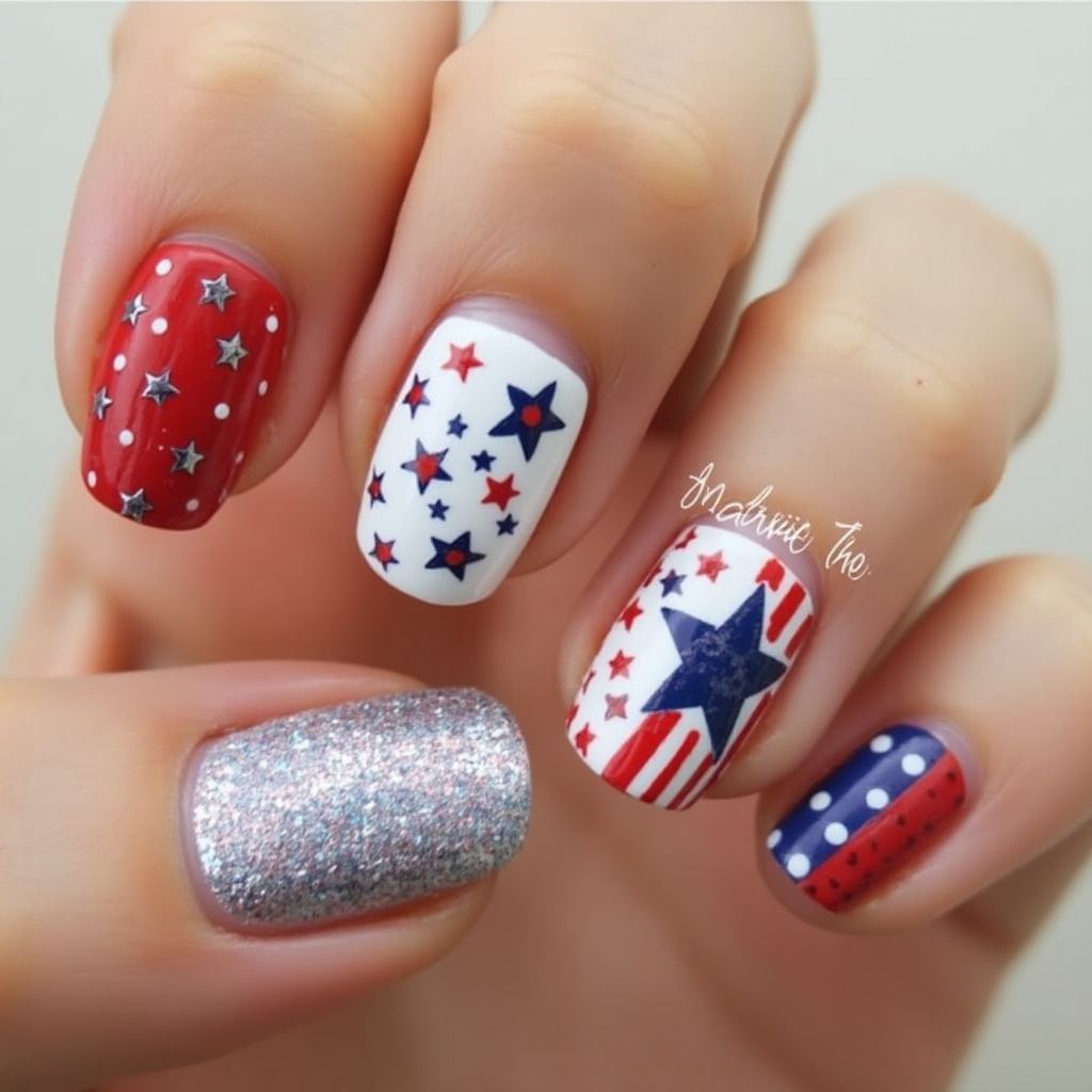 Memorial Day Dotting Nail Design
