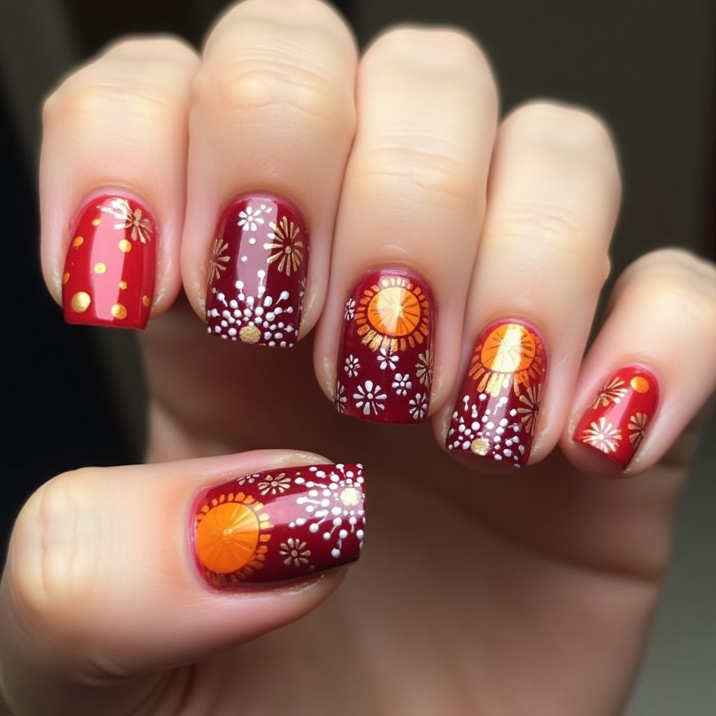 Diwali Dotting Nail Design