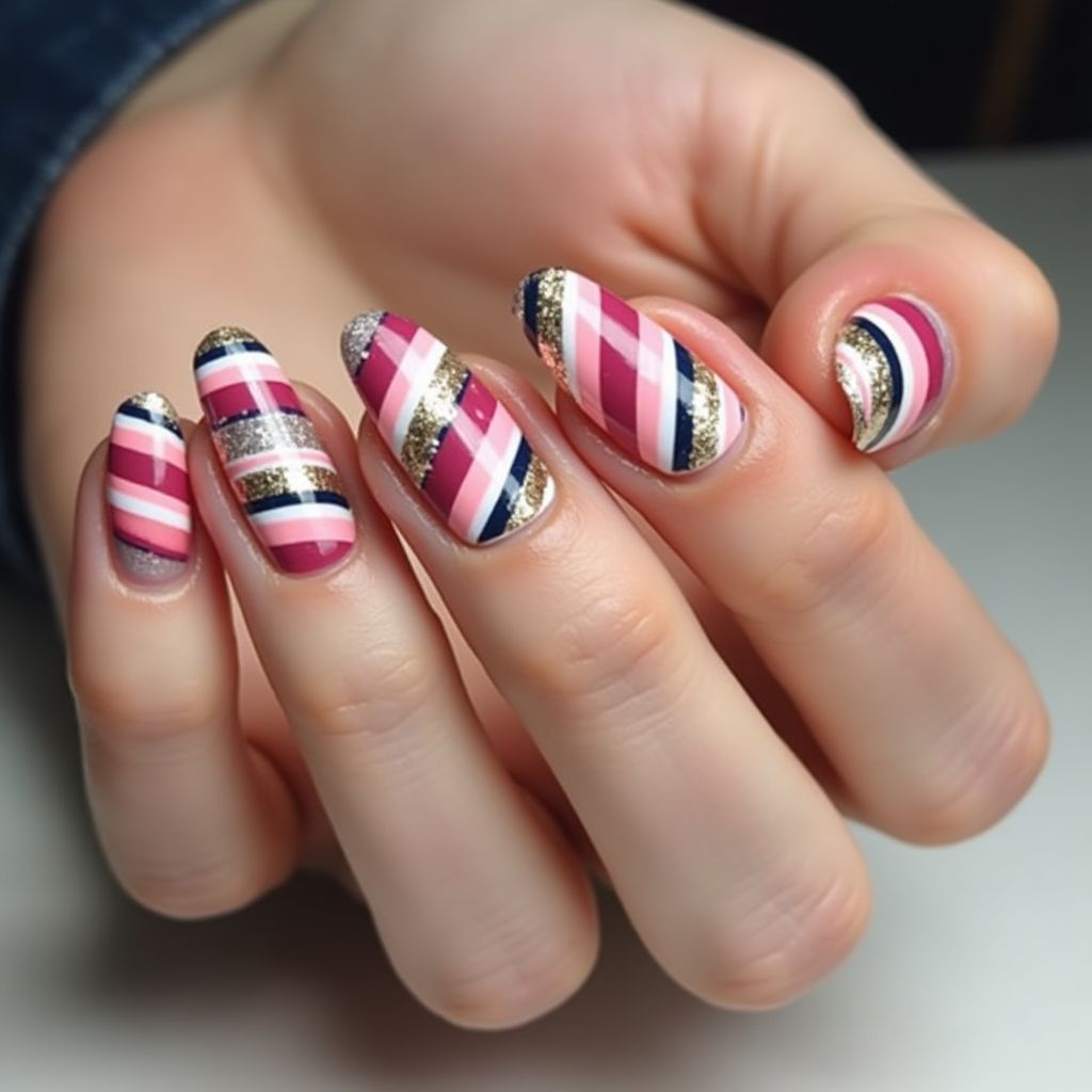 Celebration Stripes And Lines Nail Design