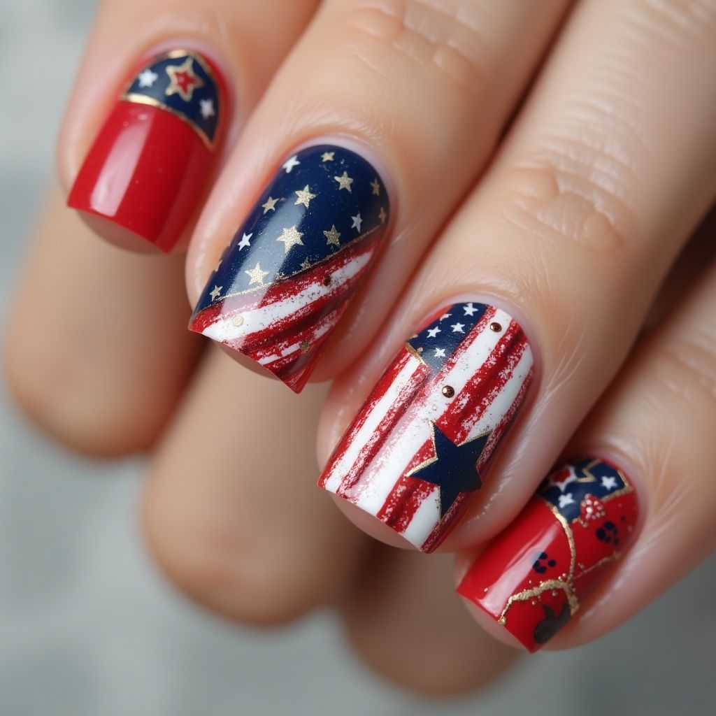 Memorial Day Freehand Art Nail Design