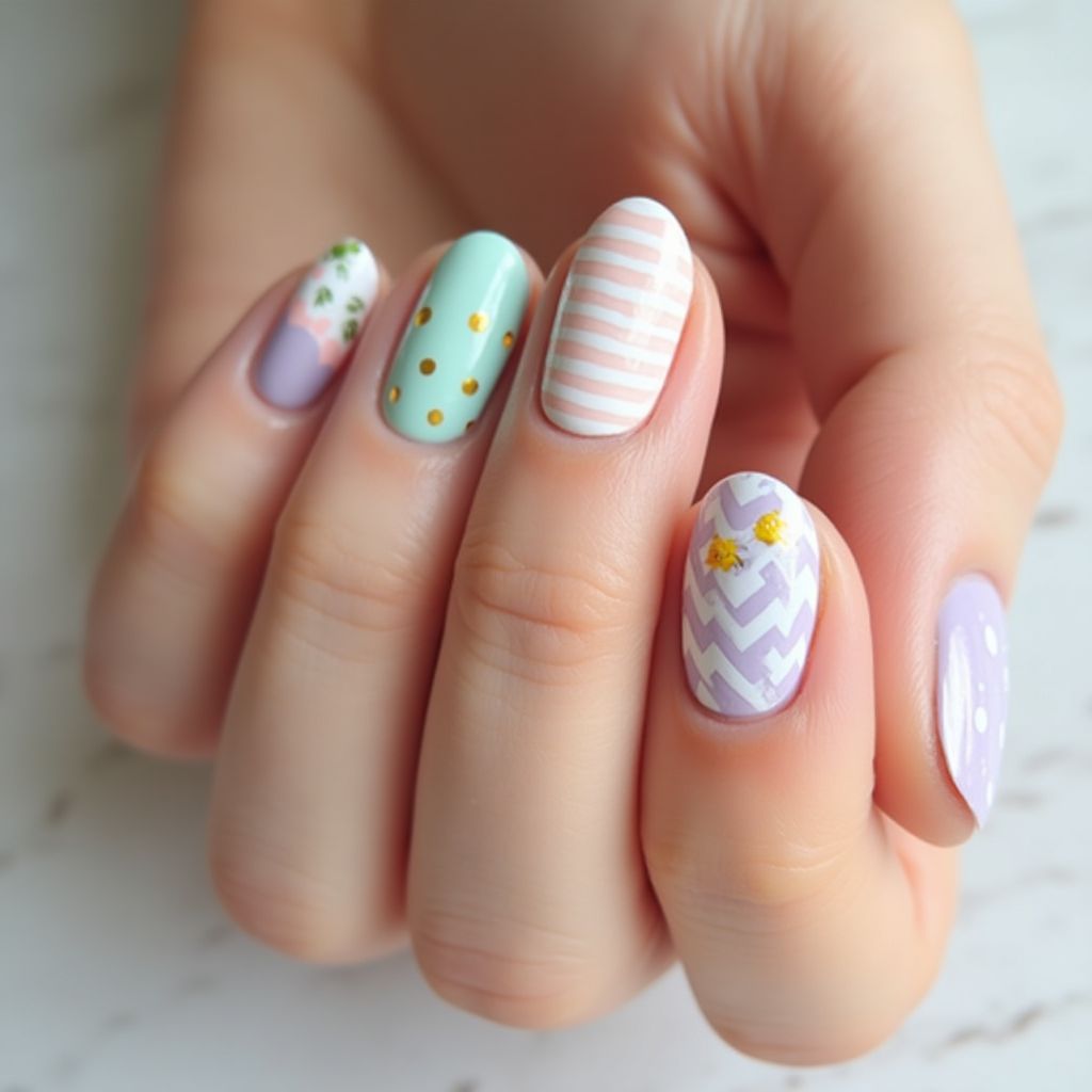 Easter Stripes And Lines Nail Design