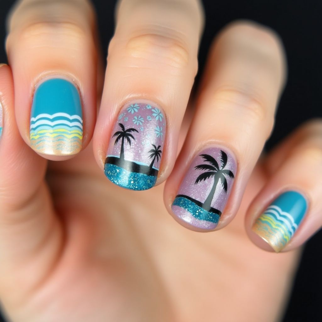 Vacation Stripes and lines Nail Design