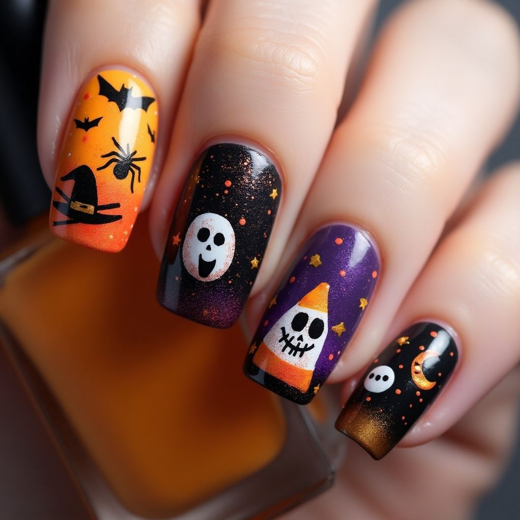 Halloween Dotting Nail Design