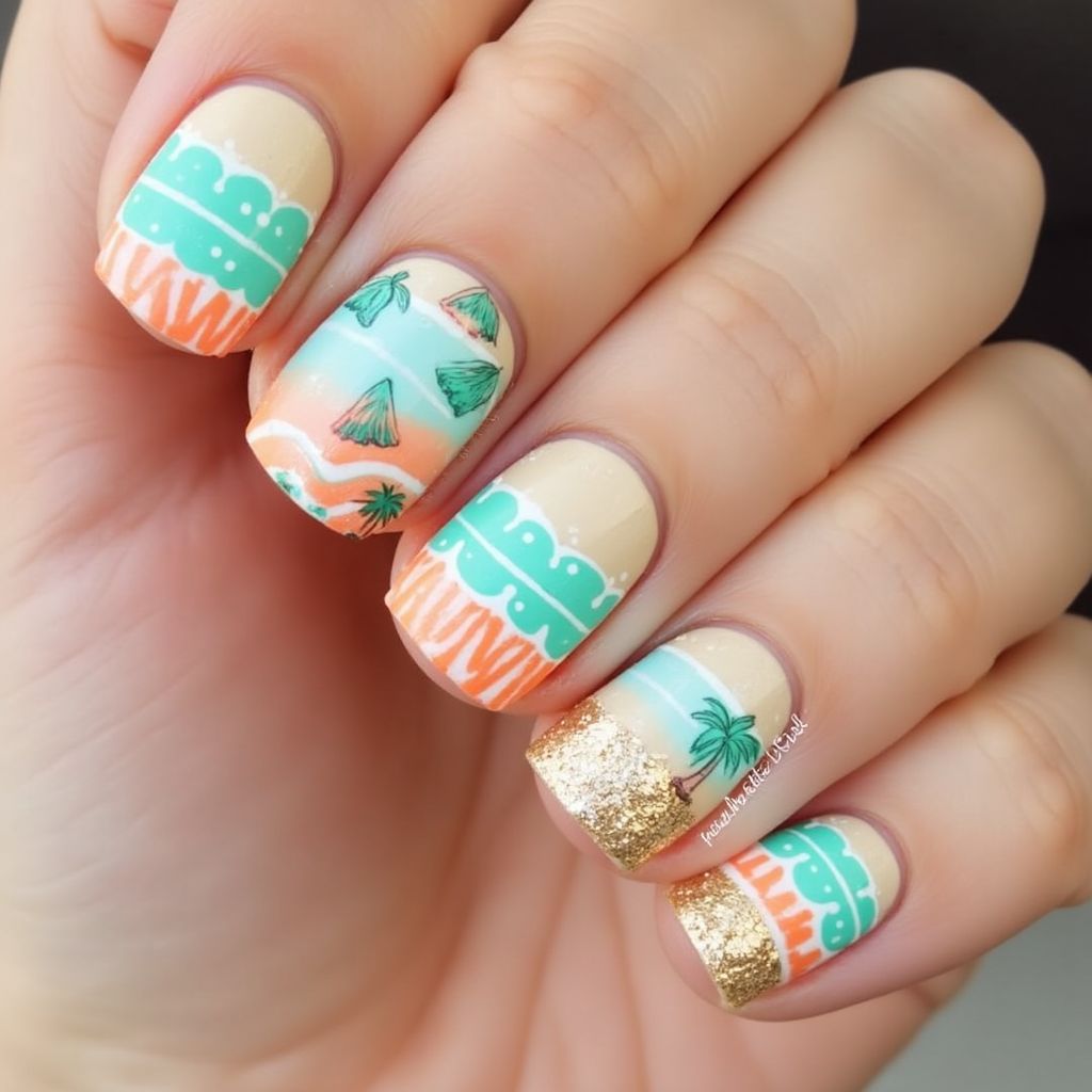 Beach Stripes And Lines Nail Design