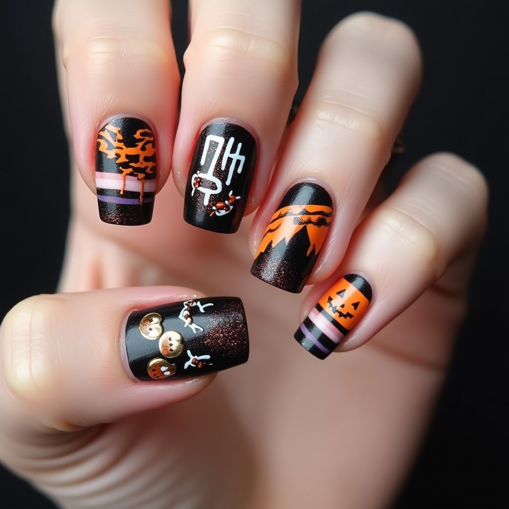 Halloween Stripes And Lines Nail Design