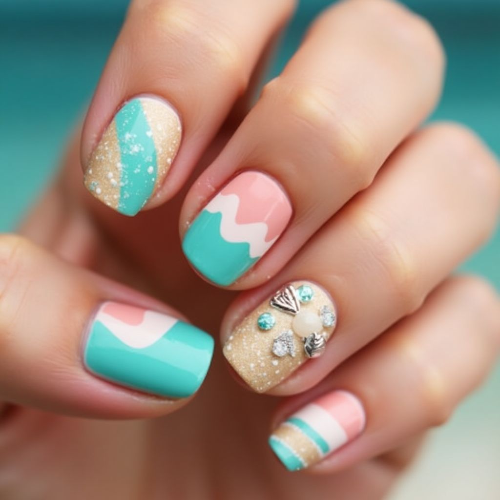 Beach Stripes And Lines Nail Design