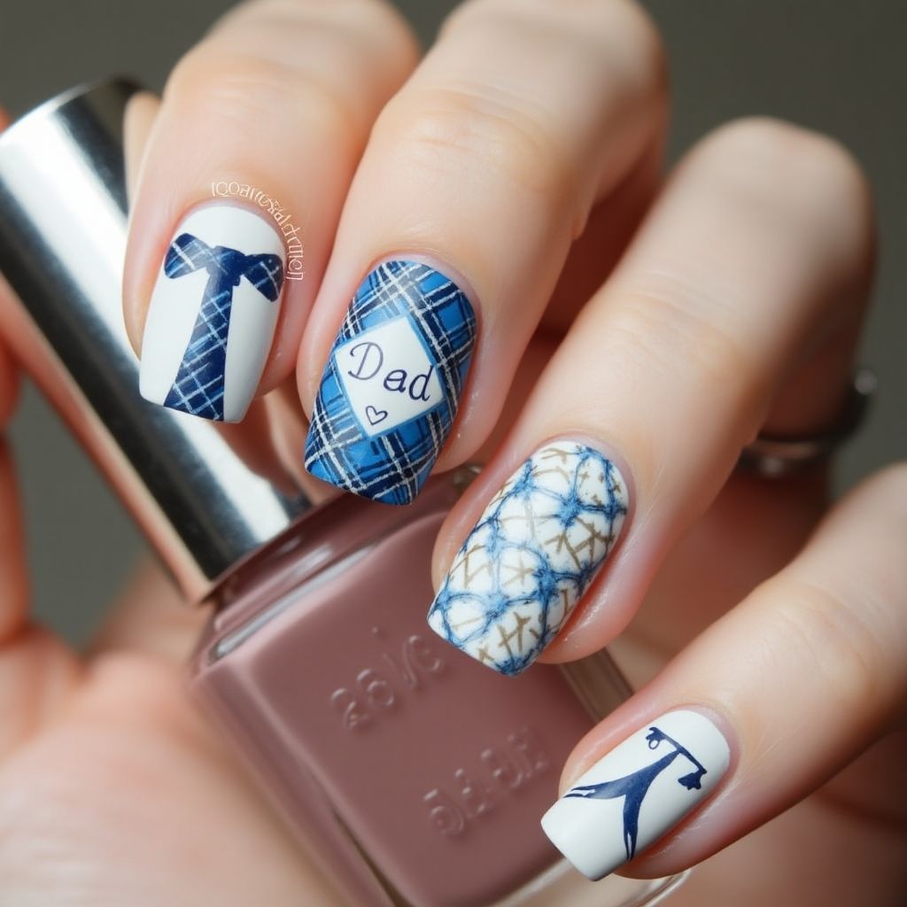 Father's Day Freehand Art Nail Design