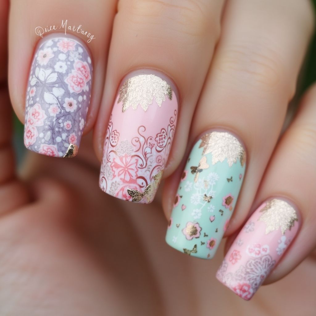 Mother's Day Water Marbling Nail Design
