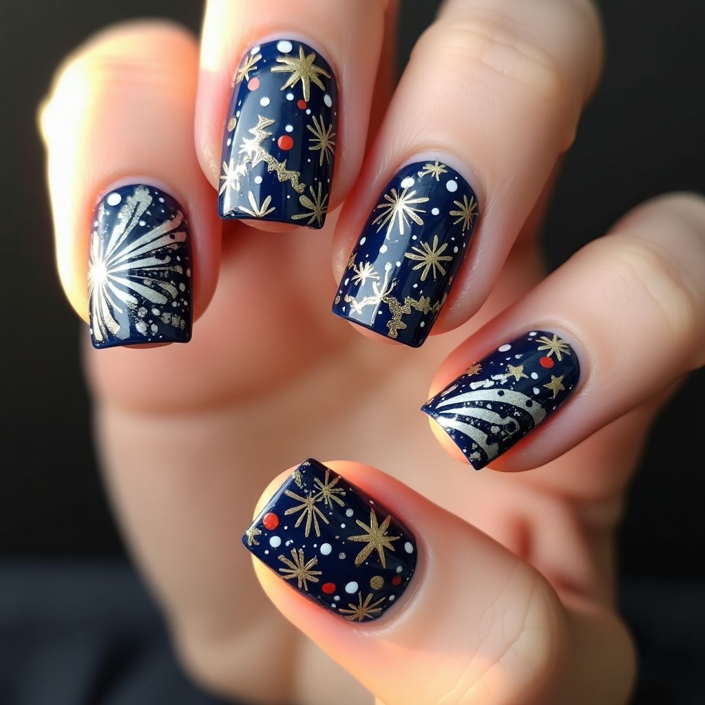 New Year Water Marbling Nail Design