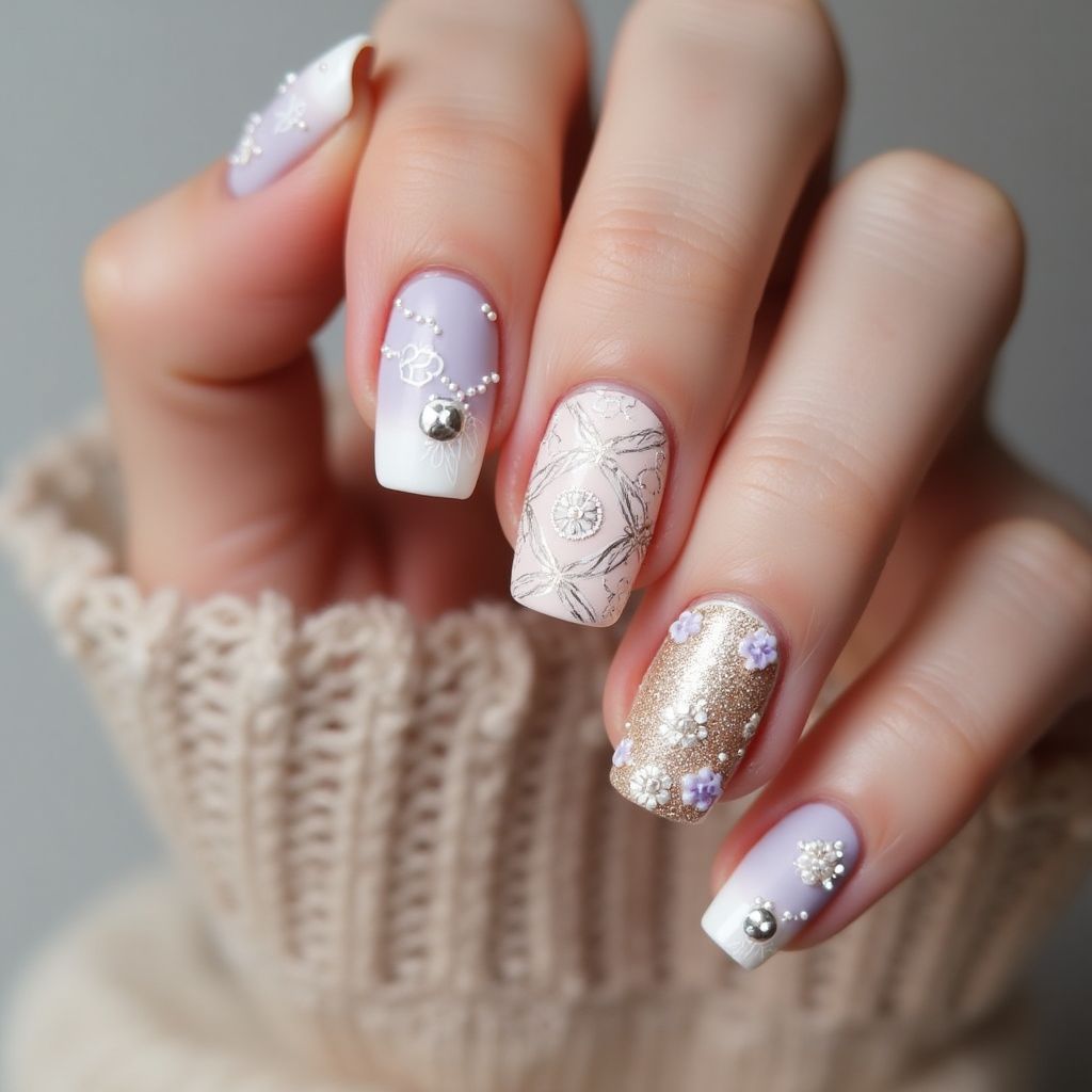 Wedding Freehand Art Nail Design
