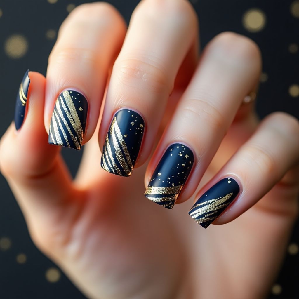 New Year Stripes And Lines Nail Design