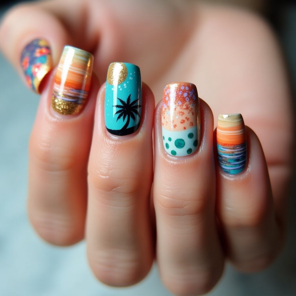 Vacation Water Marbling Nail Design