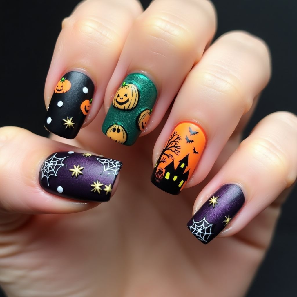 Halloween Water Marbling Nail Design