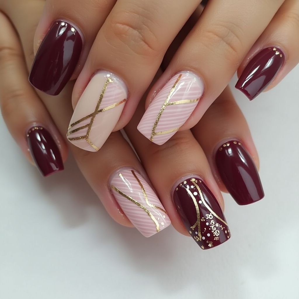 Anniversary Stripes And Lines Nail Design