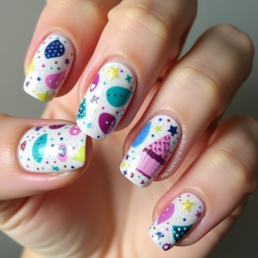 Birthday Dotting Nail Design