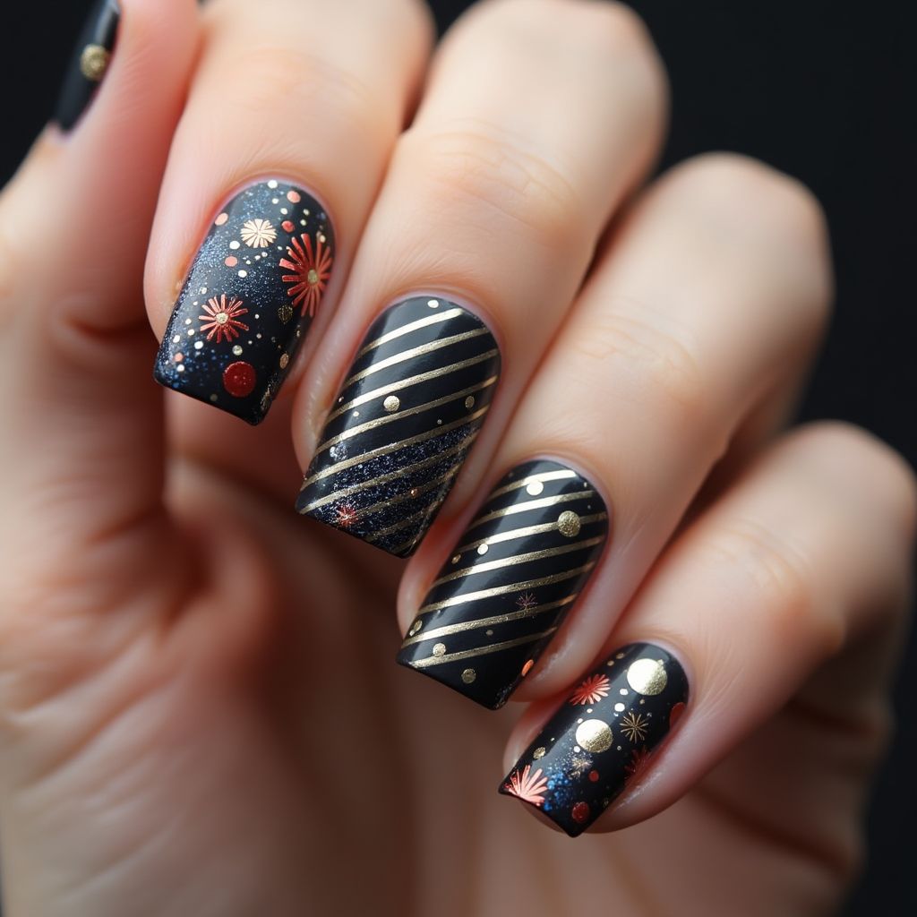 New Year Stripes And Lines Nail Design