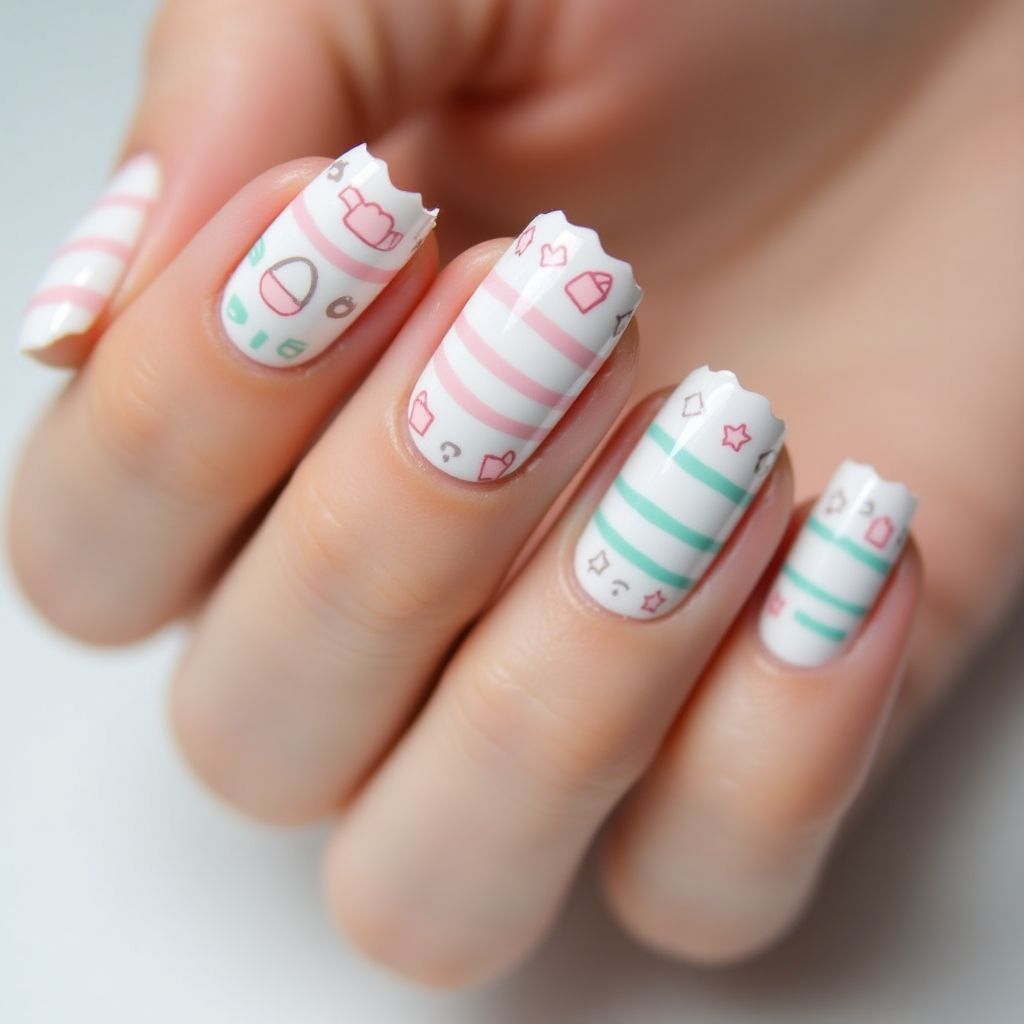 Baby Shower Stripes And Lines Nail Design