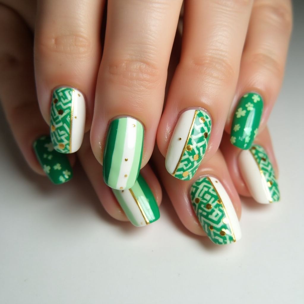 St Patrick's Day Stripes And Lines Nail Design
