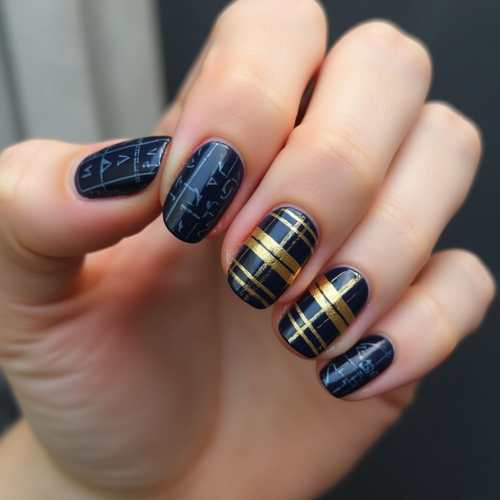 Father's Day Stripes And Lines Nail Design