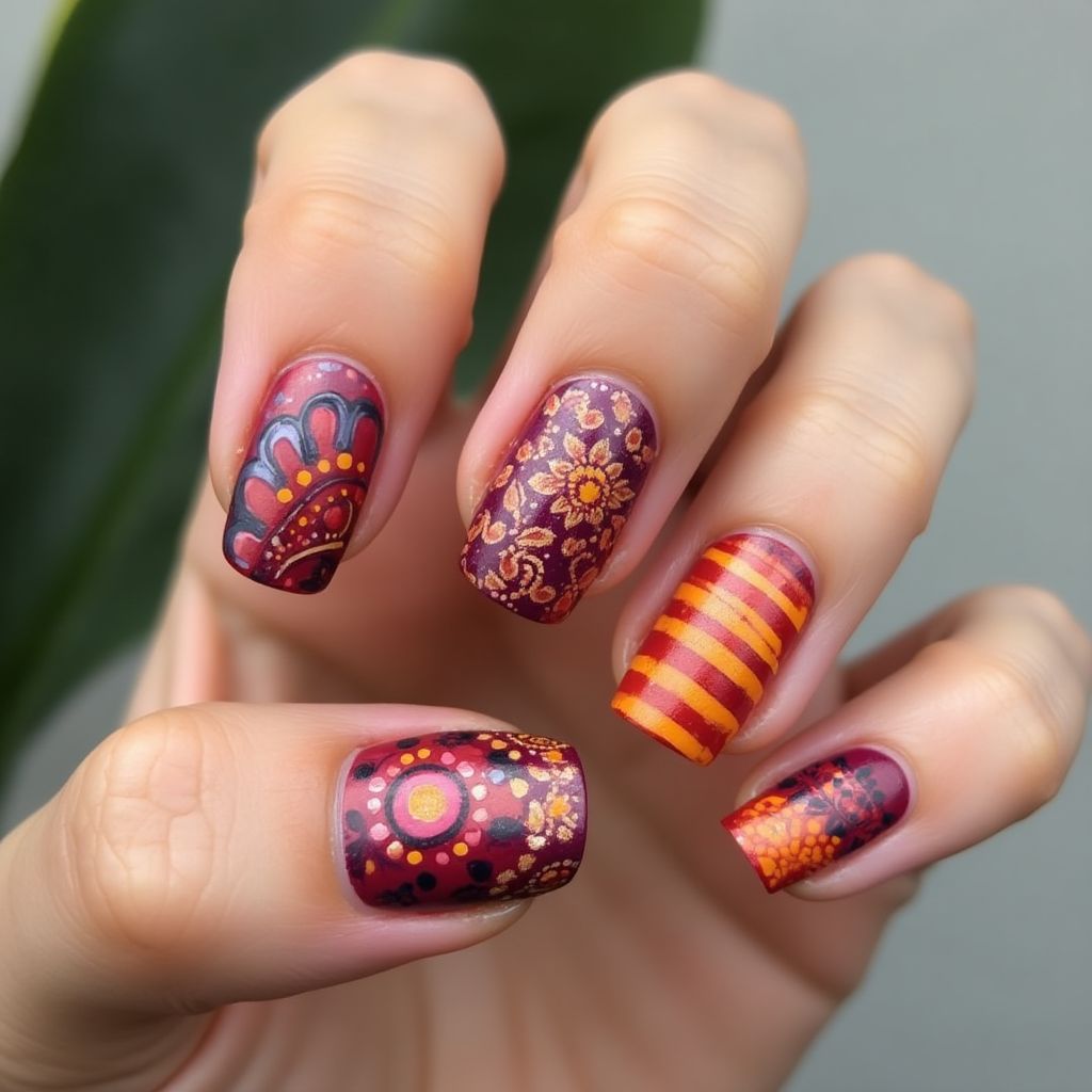 Diwali Stripes And Lines Nail Design