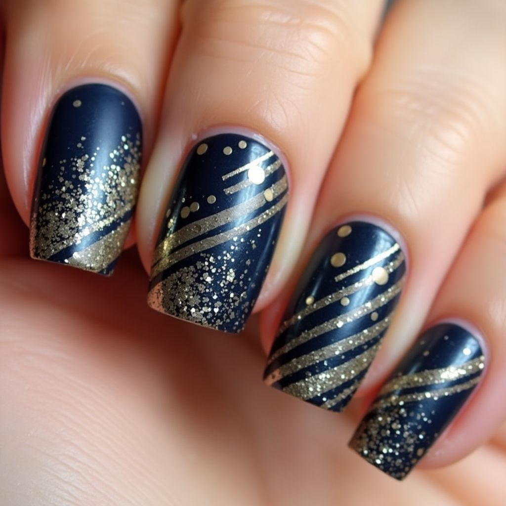 New Year Stripes And Lines Nail Design