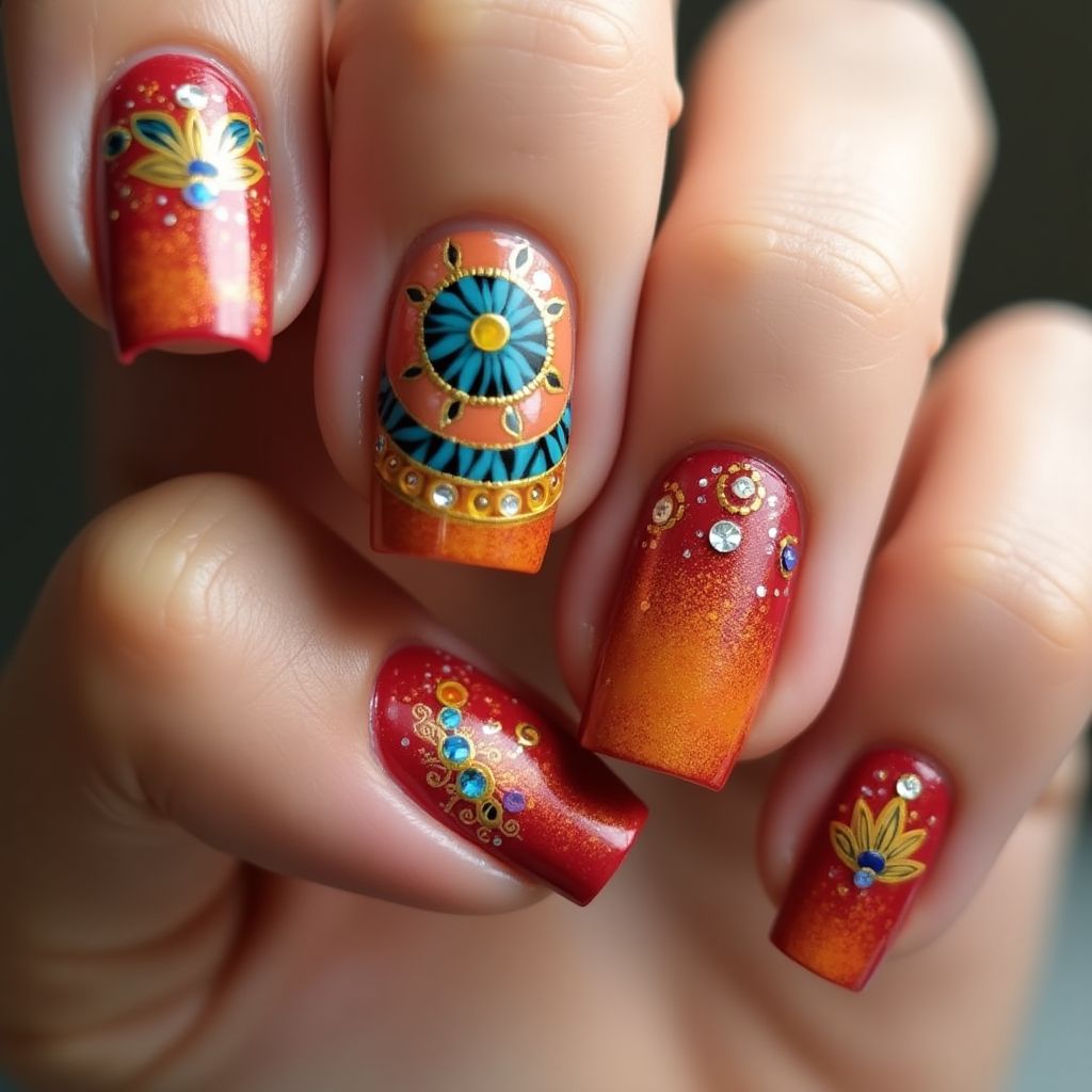 Diwali Dotting Nail Design