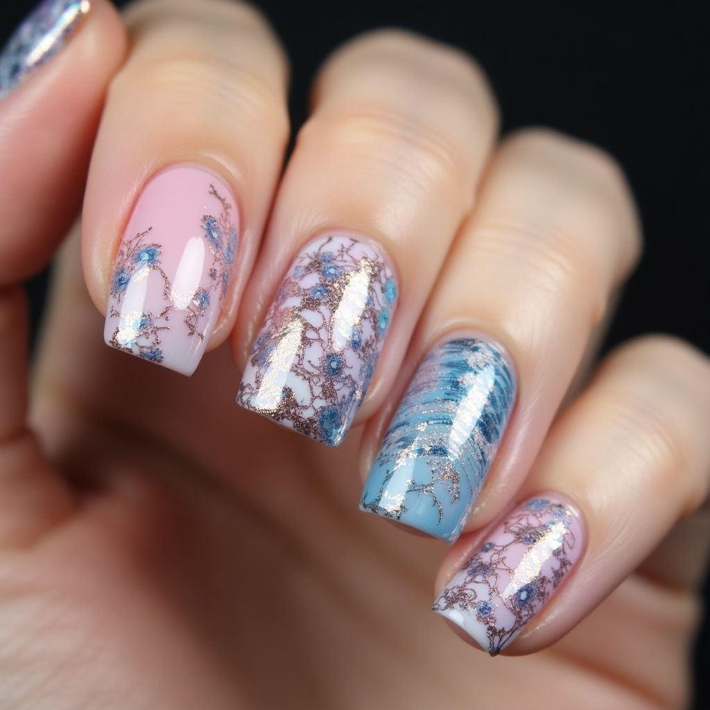 Prom Water Marbling Nail Design