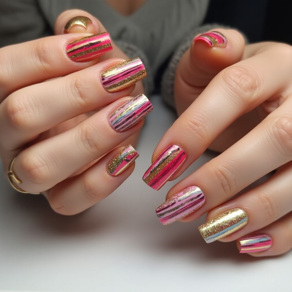 Party Stripes And Lines Nail Design