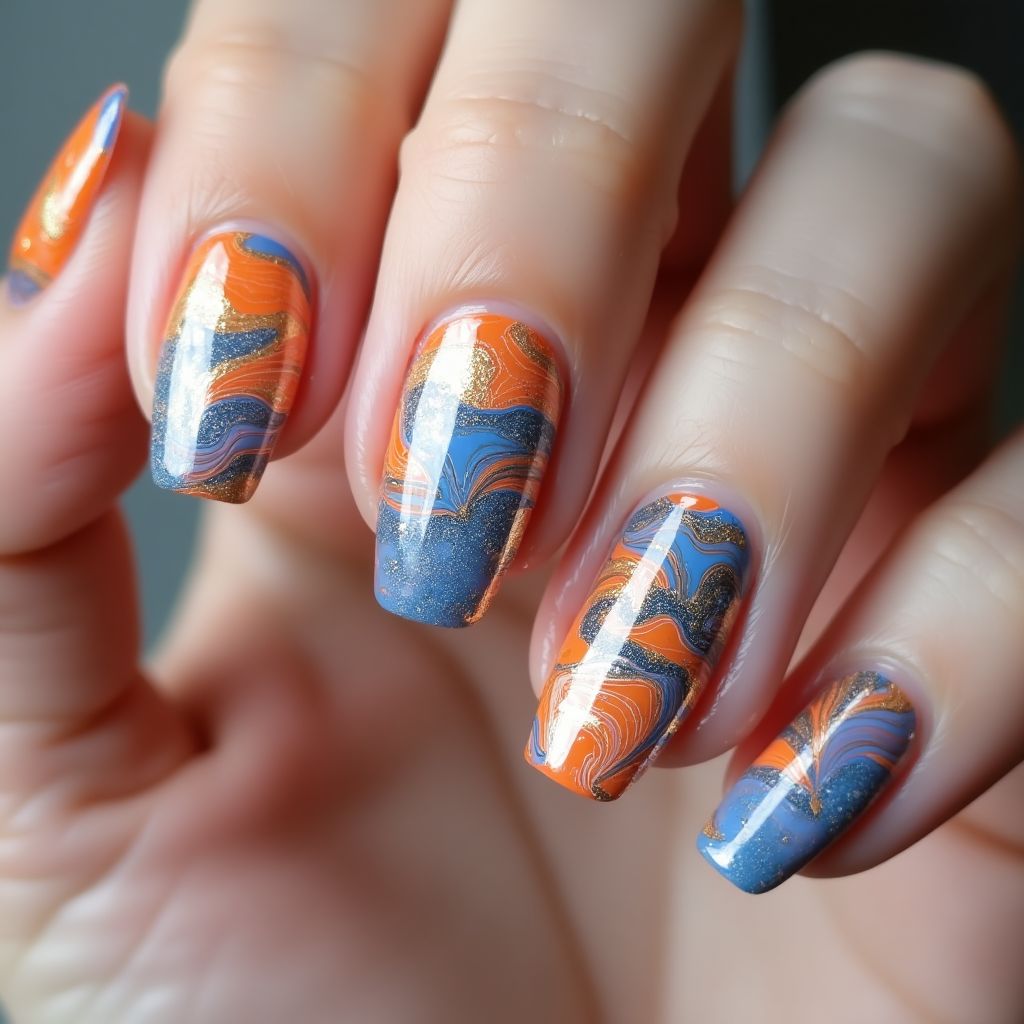 Party Water Marbling Nail Design