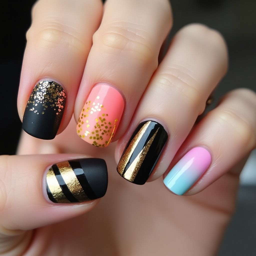 Party Stripes And Lines Nail Design