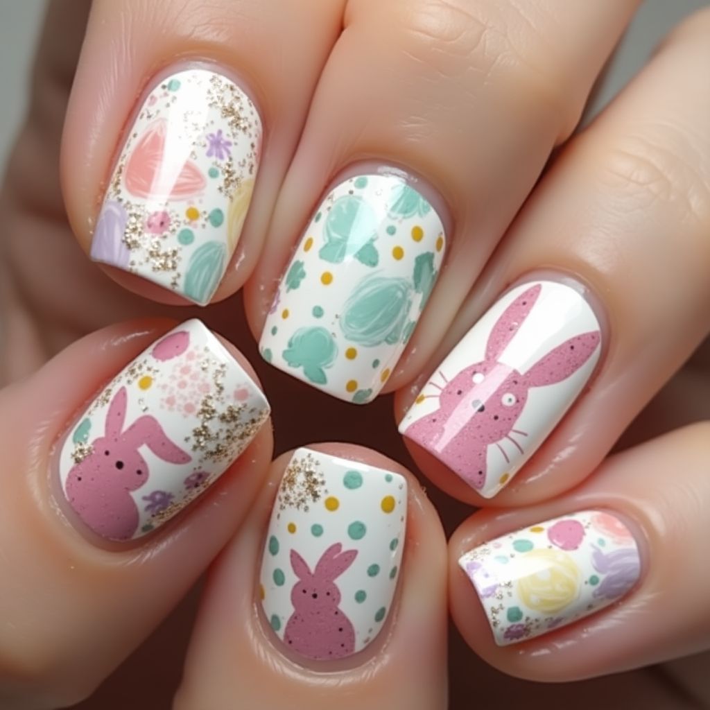 Easter Water Marbling Nail Design