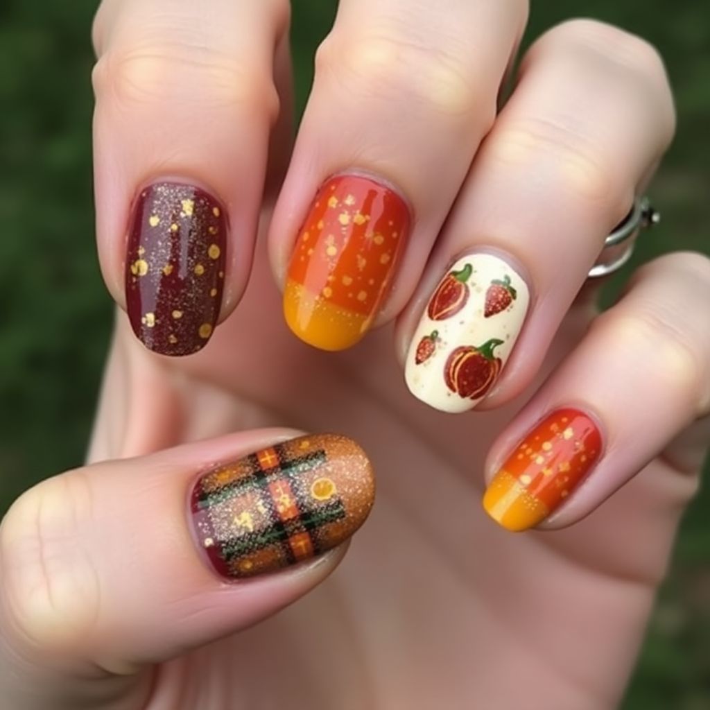 Thanksgiving Dotting Nail Design