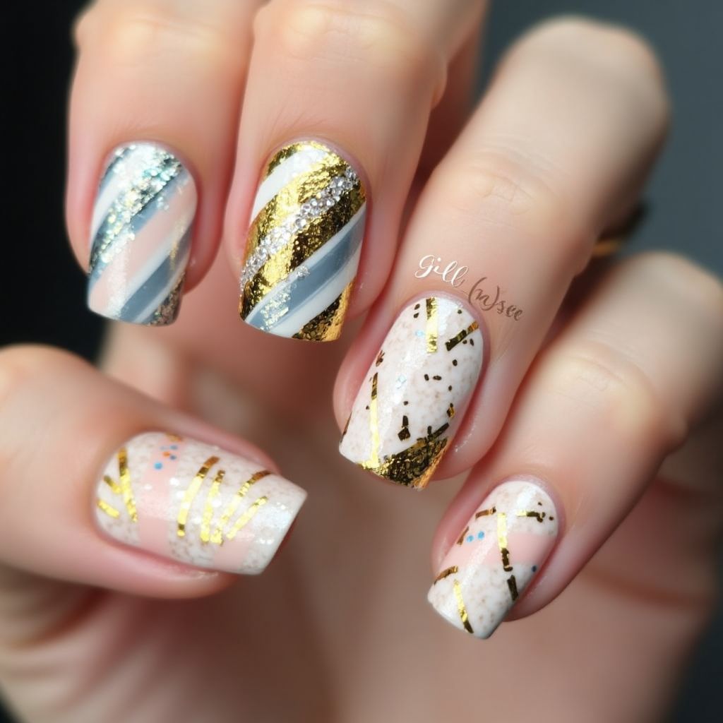 Celebration Stripes And Lines Nail Design