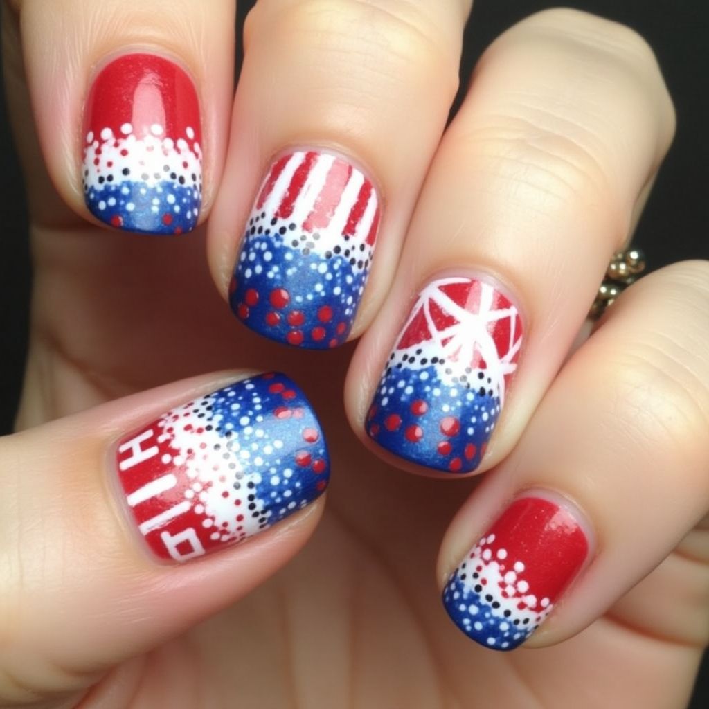 4th Of July Dotting Nail Design
