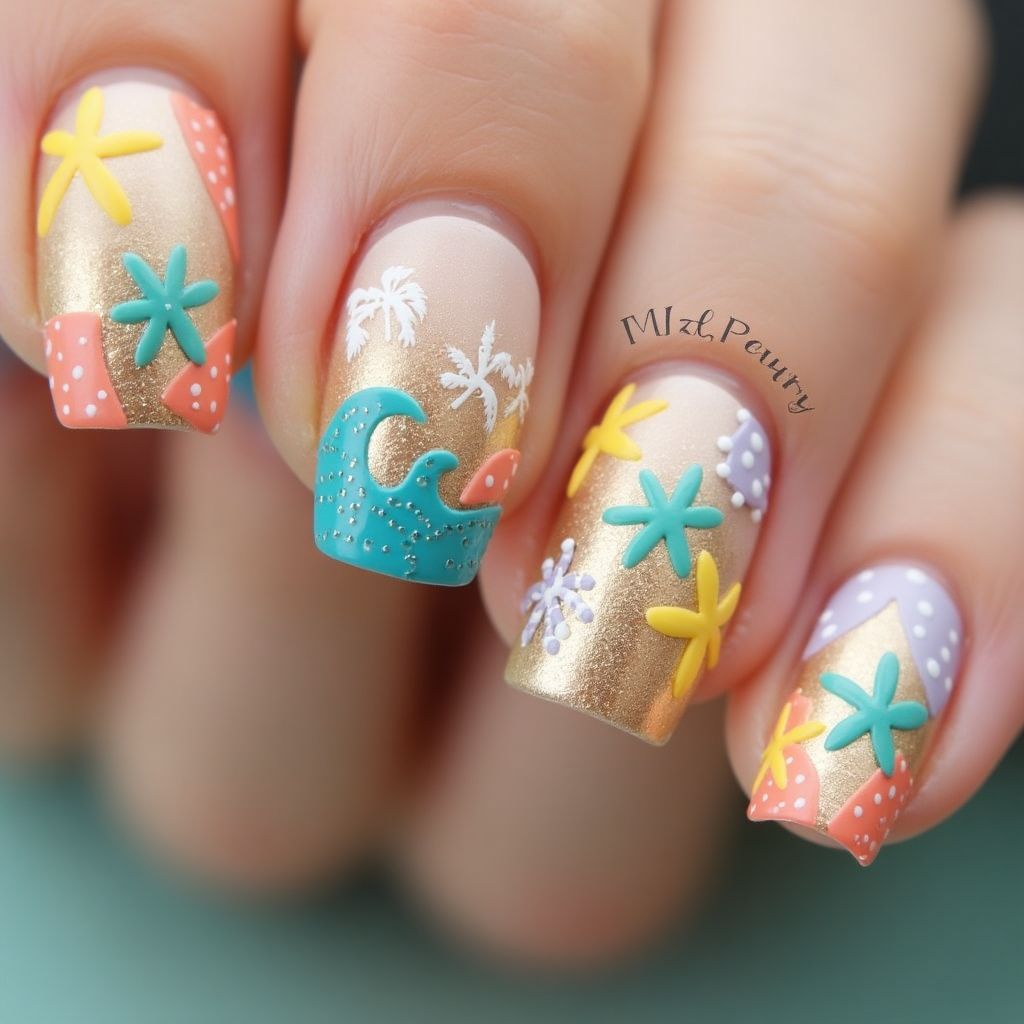 Beach Dotting Nail Design