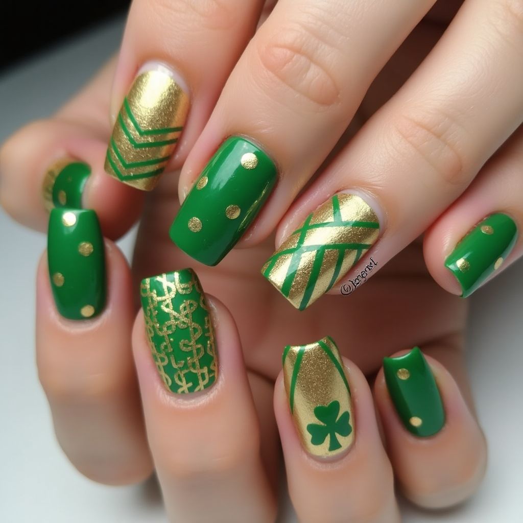 St Patrick's Day Stripes And Lines Nail Design