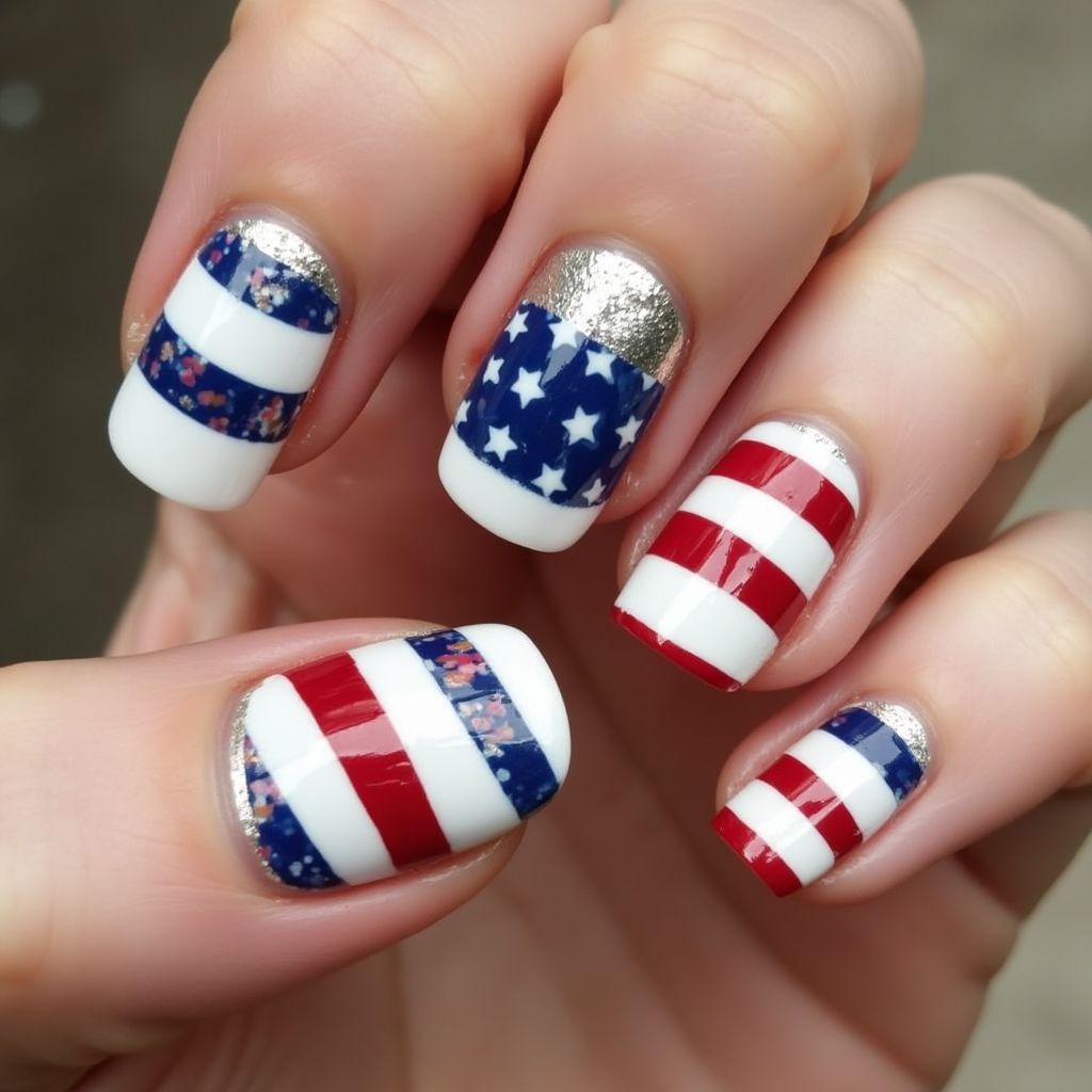 Memorial Day Stripes And Lines Nail Design