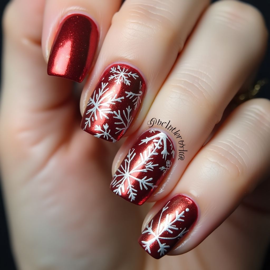 Holiday Freehand Art Nail Design