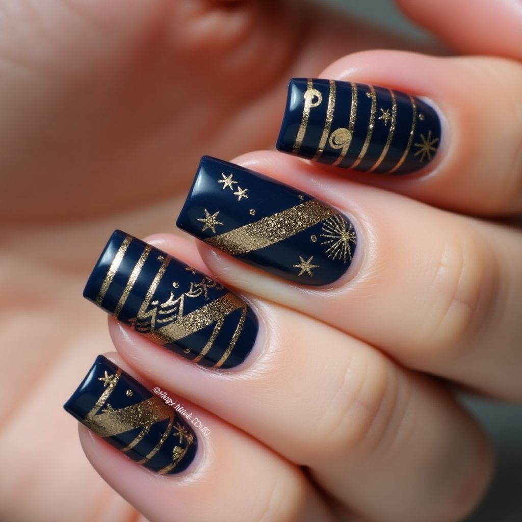 New Year Stripes And Lines Nail Design