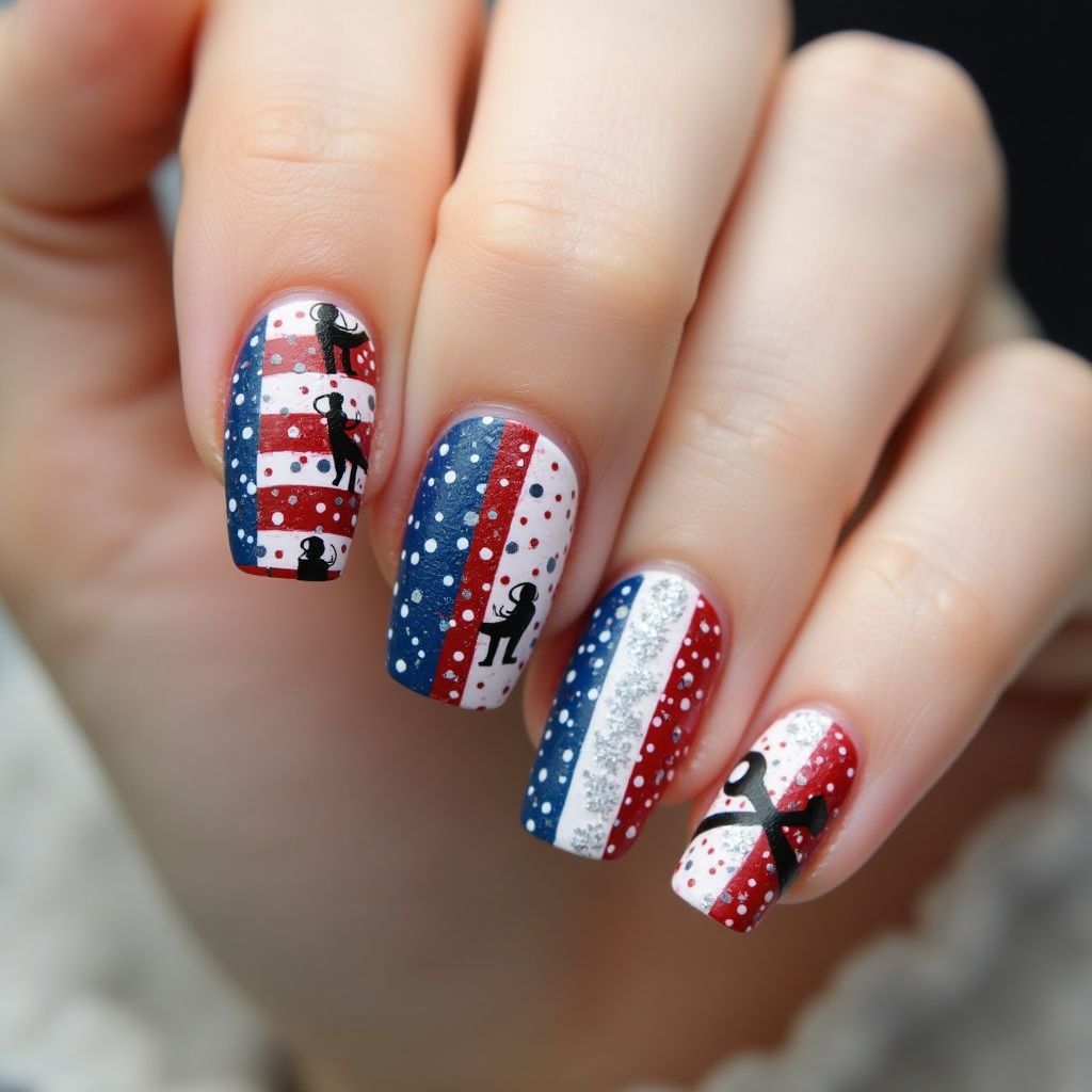 Labor Day Dotting Nail Design