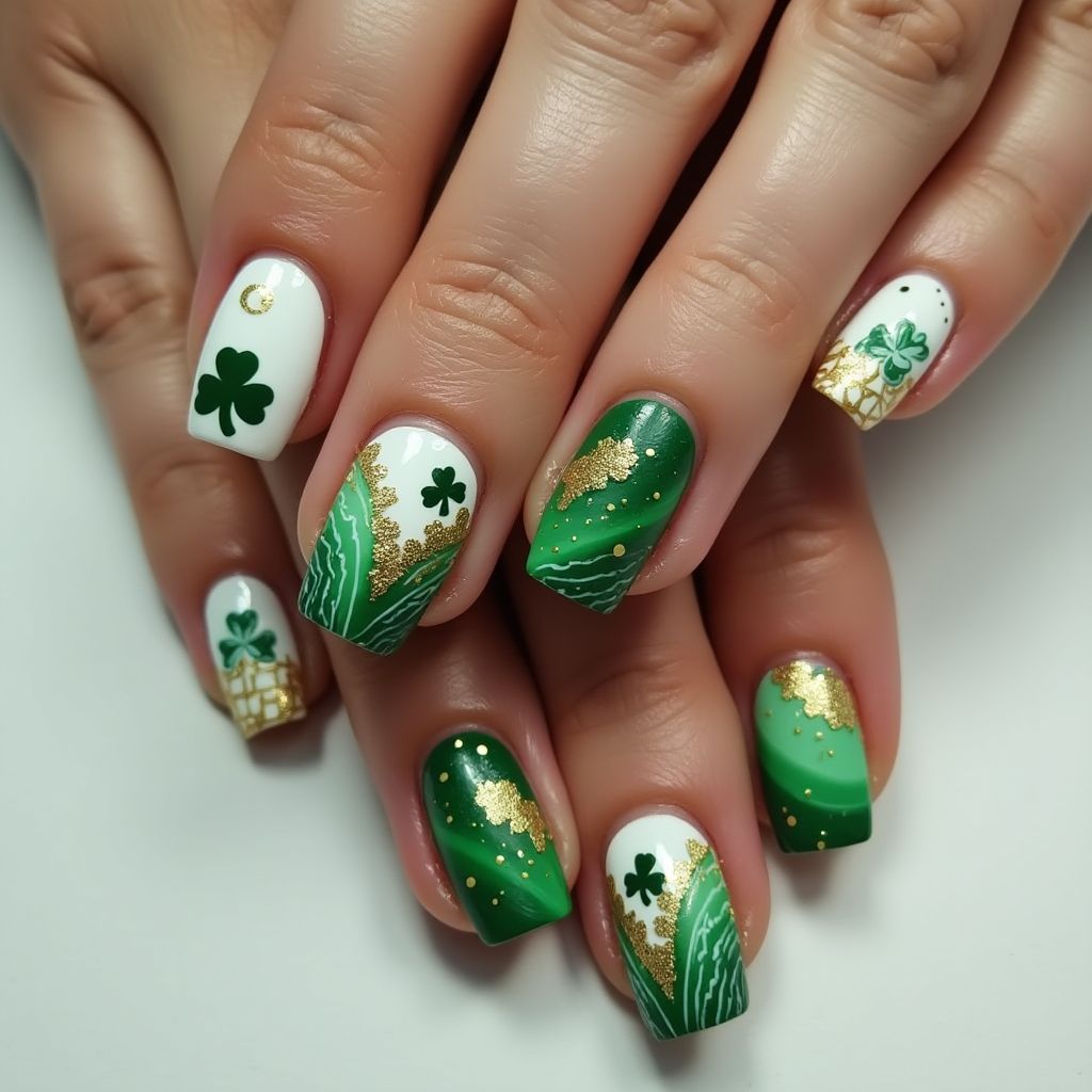 St Patrick's Day Freehand Art Nail Design