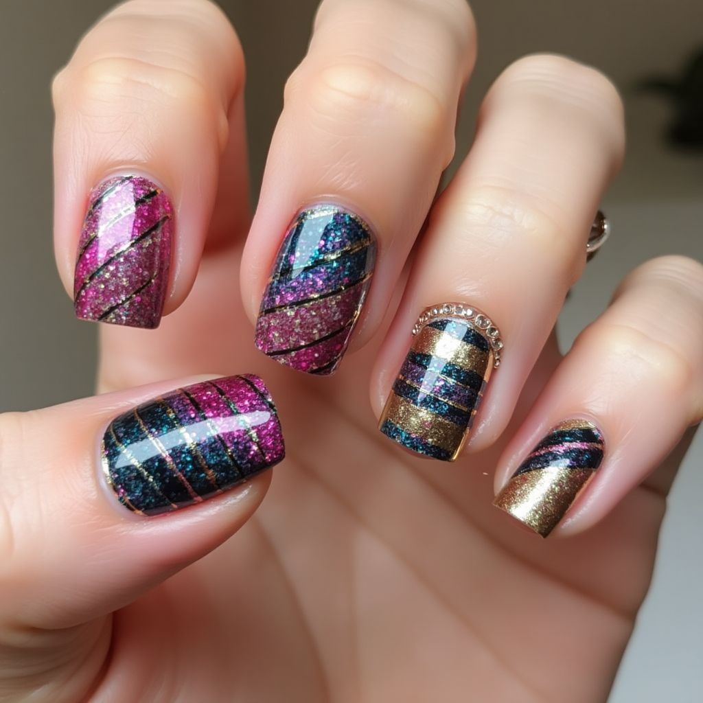 Party Stripes And Lines Nail Design