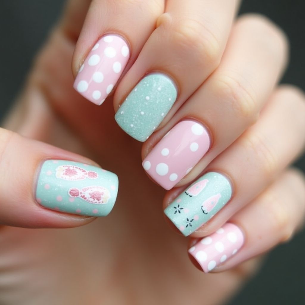 Baby Shower Dotting Nail Design