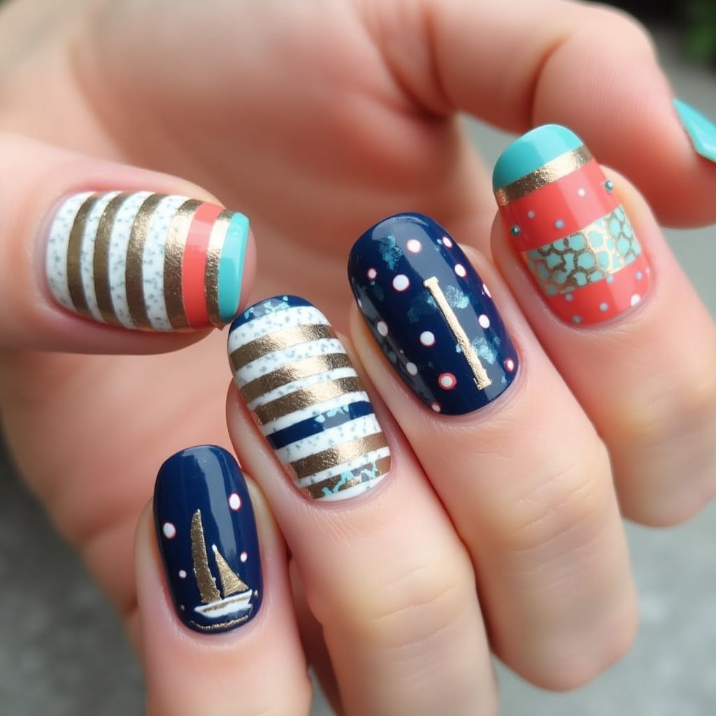 Cruise Stripes And Lines Nail Design